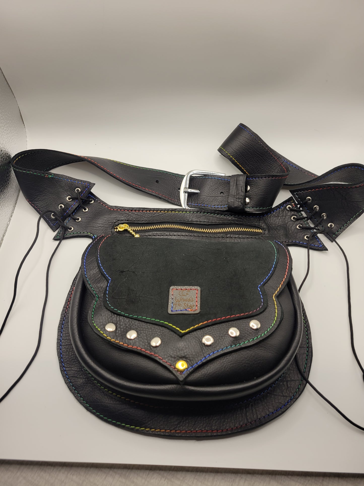 Black Leather Waist/\/ Hip bag